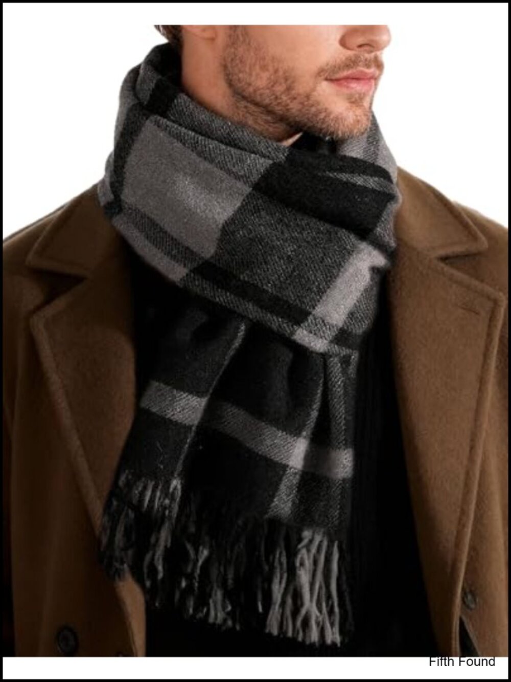 Mens Plaid Tassel Long Scarf 100% Acrylic Double Layer Warm Winter Gift